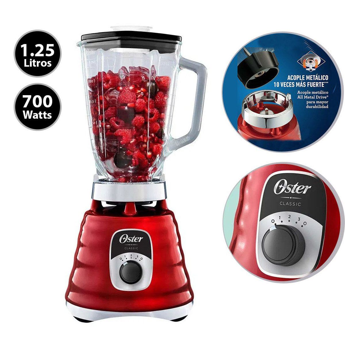 OSTER - Licuadora Clásica 3 Velocidades 1.25L BLST4126R