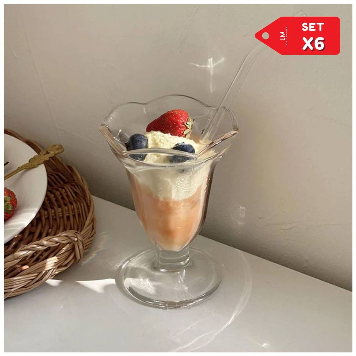 INSPIRA MARKET - Set x6 Copas Vasos de Vidrio  para Ensaladas Yogurt Helados