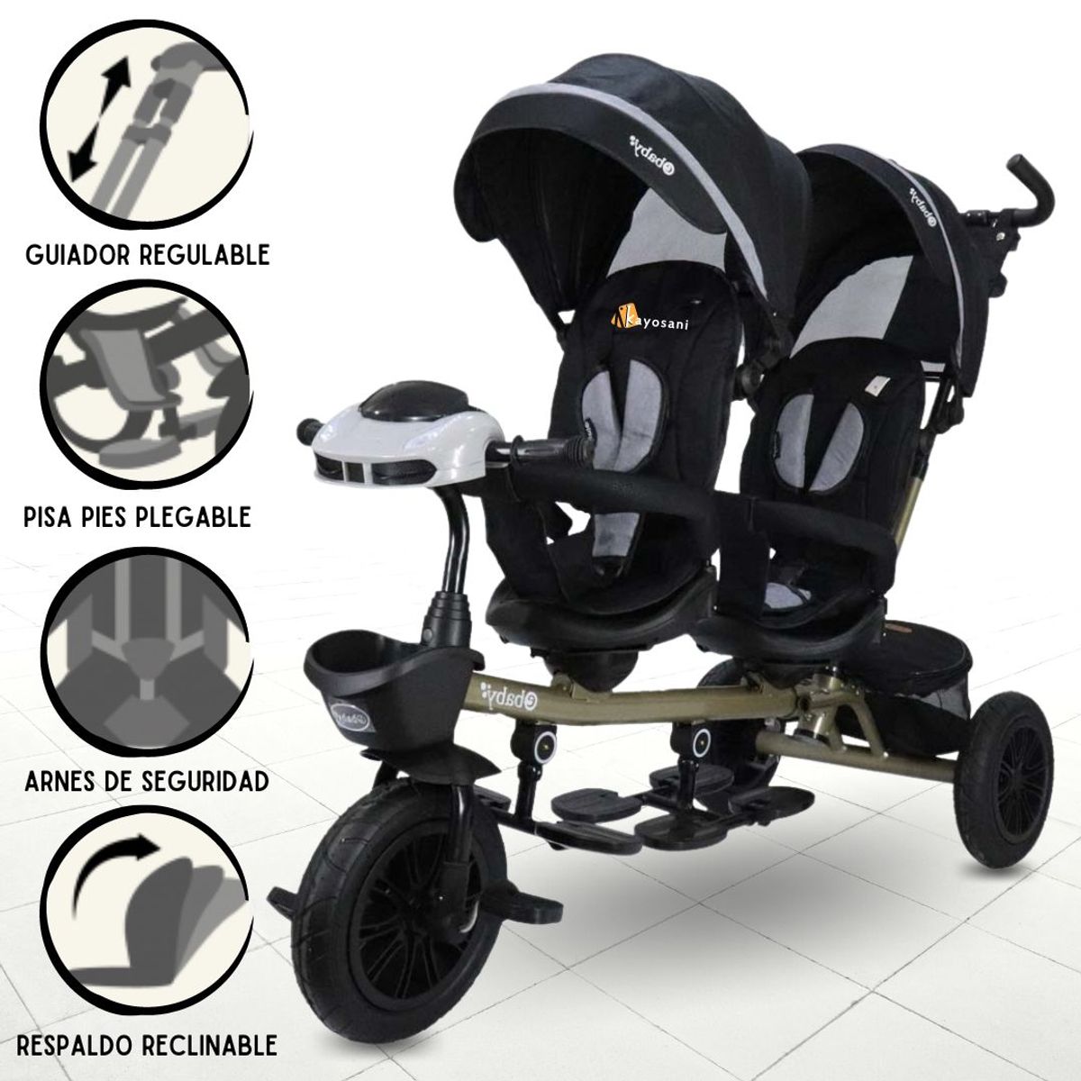EBABY - Triciclo Guiador EBABY GEMELAR BLACK