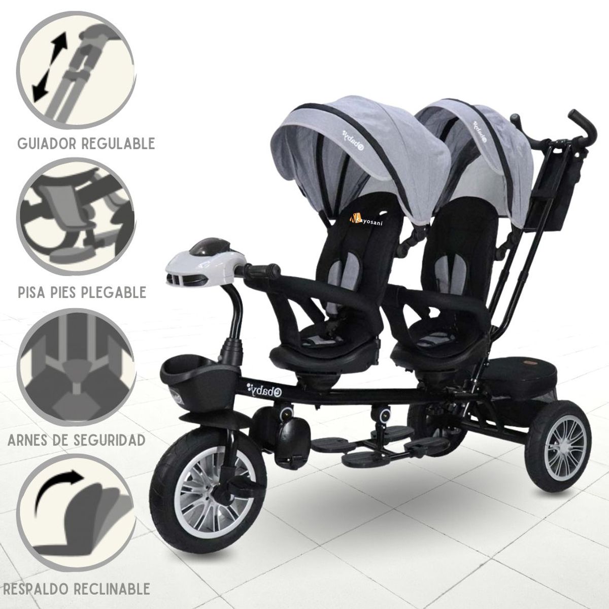 EBABY - Triciclo Guiador EBABY GEMELAR GRAY