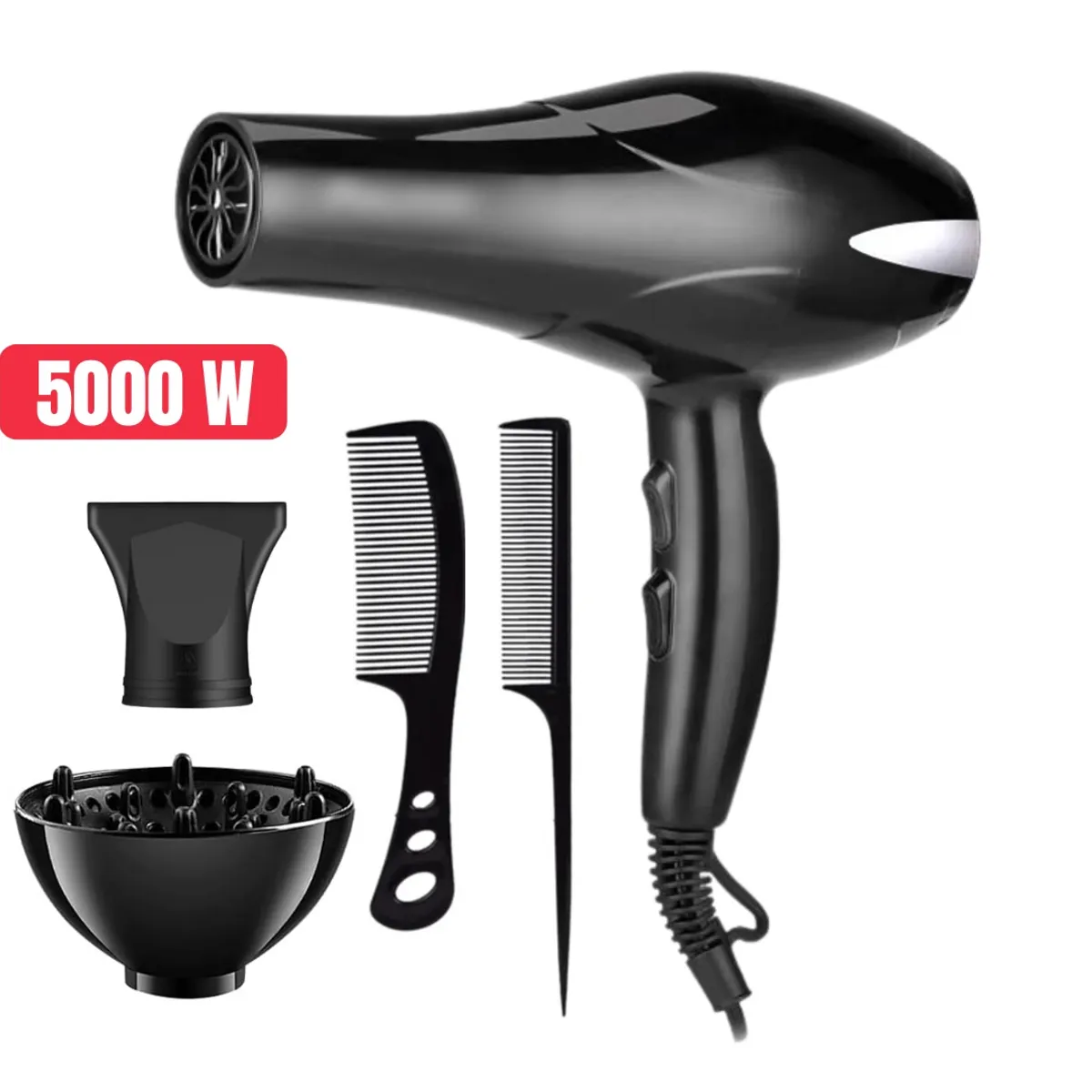 GENERICO - Secadora de Cabello 5000 Watts Aire Frío Caliente con Accesorios.