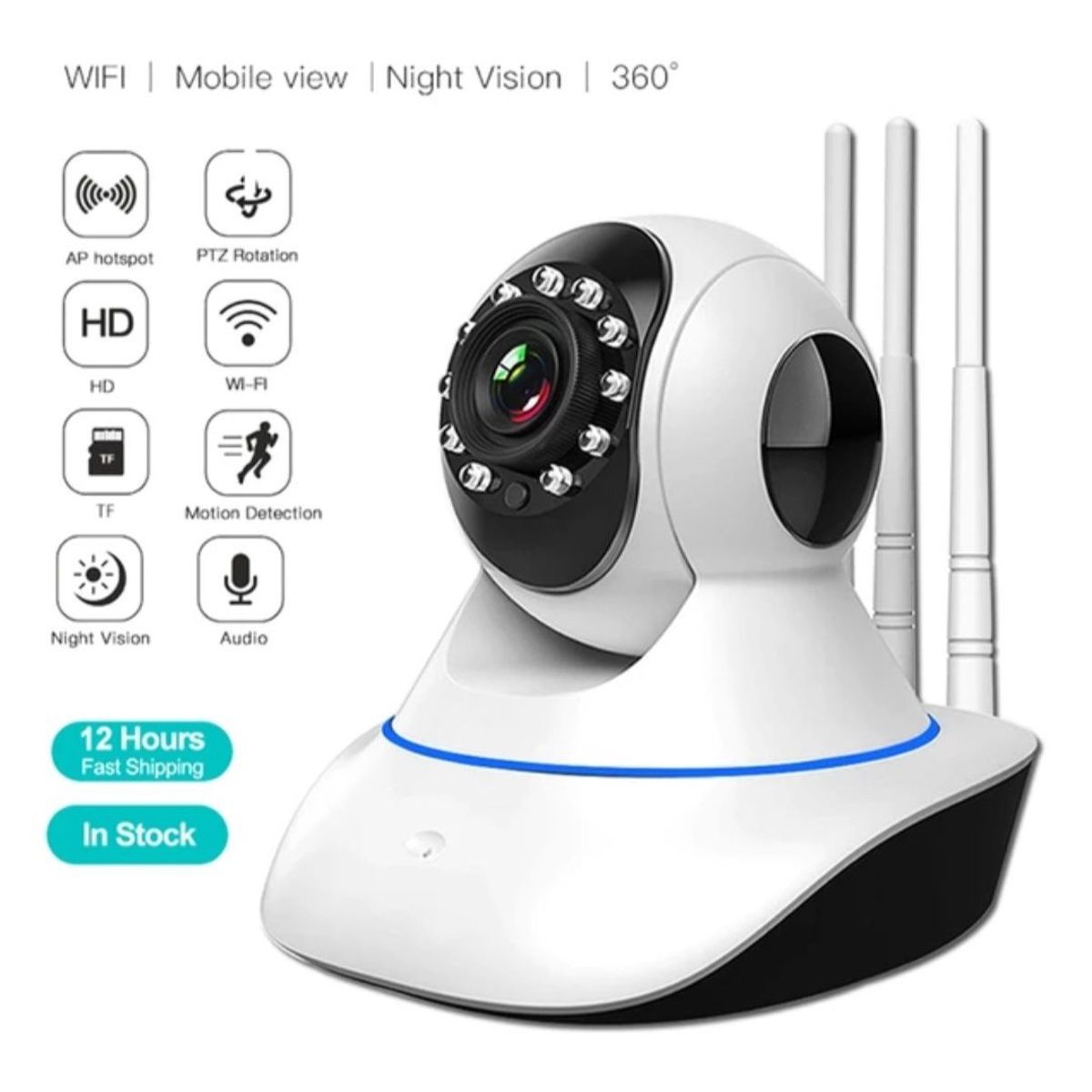 GENERICO - Camara IP Robotica Seguridad 3 Antenas 1080p WIFI Vision Nocturna
