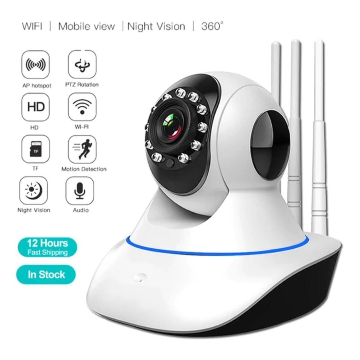 GENERICO - Camara IP Robotica Seguridad 3 Antenas 1080p WIFI Vision Nocturna