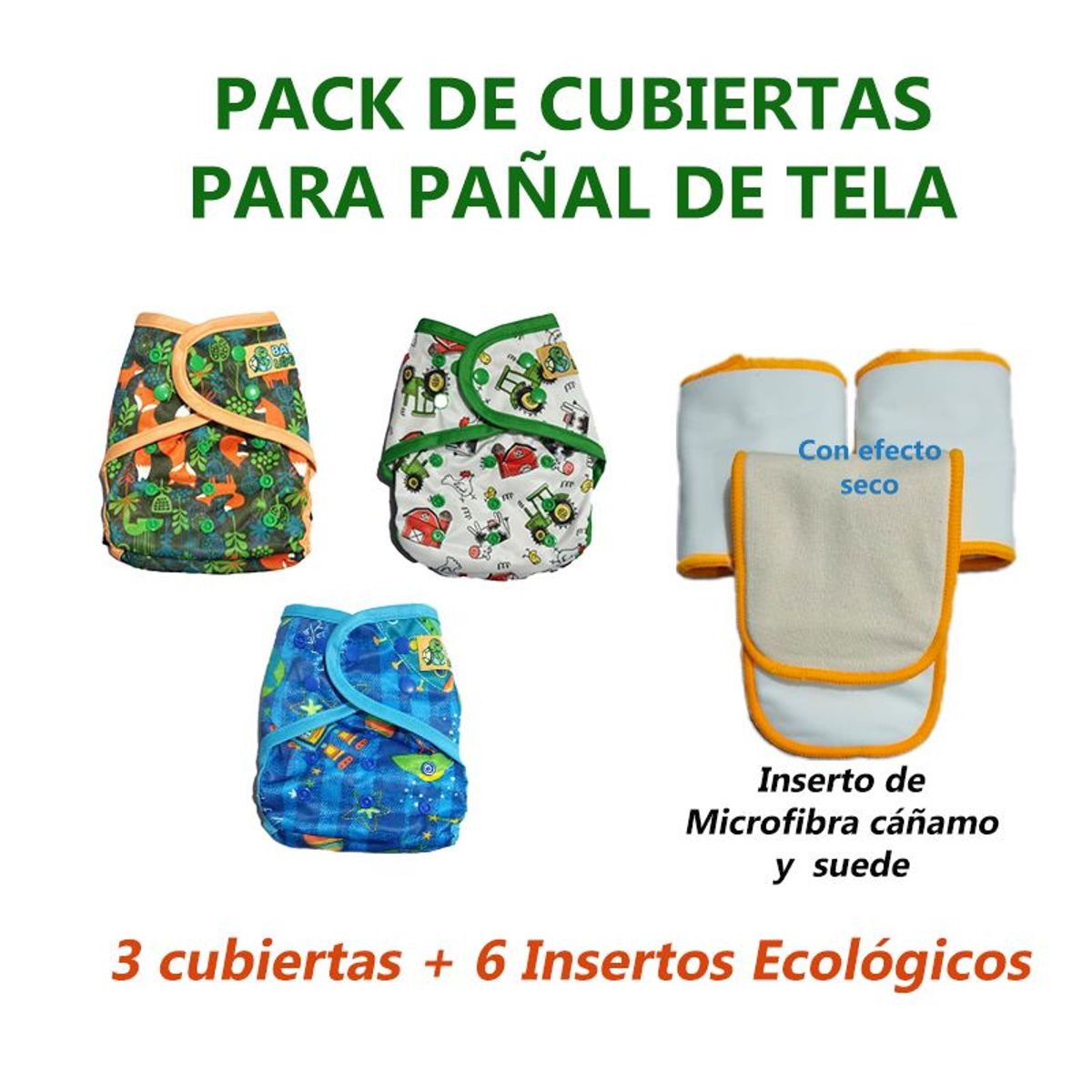 GENERICO - Pack de Cubiertas para Pañal de Tela para bebes de 4 a 15 kg