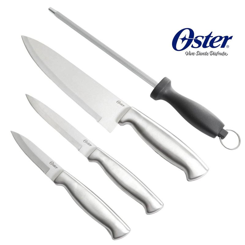 OSTER - Juego de cuchillos con afilador 4 piezas Acero Inoxidable Baldwyn Oster