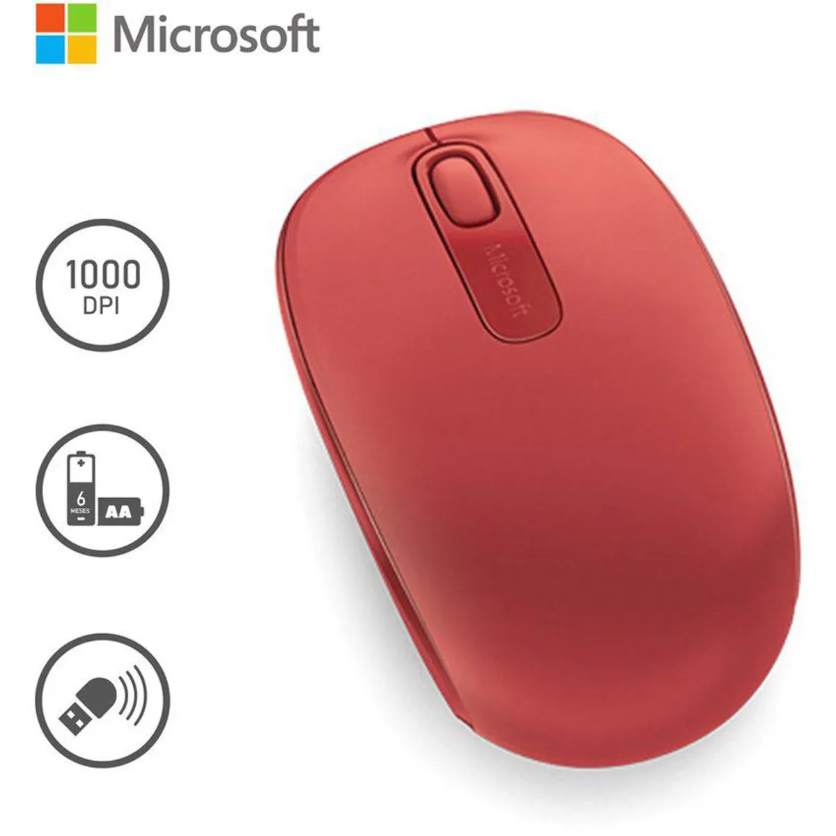 MICROSOFT - Mouse Microsoft Mobile 1850 Wireless Rojo