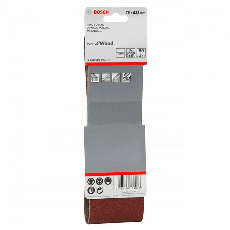 BOSCH - Lija de banda Bosch  3"x21" Gr.80 x3 unidades Best For Wood