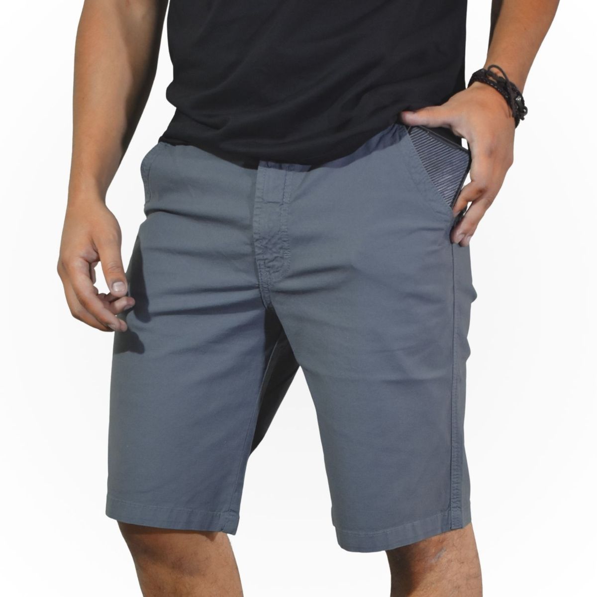 YONISTERS CLOTHING - Short de Algodón Drill Hombre Slim Fit Casual y De Vestir YONISTERS - Estilo Versátil - Plomo Claro