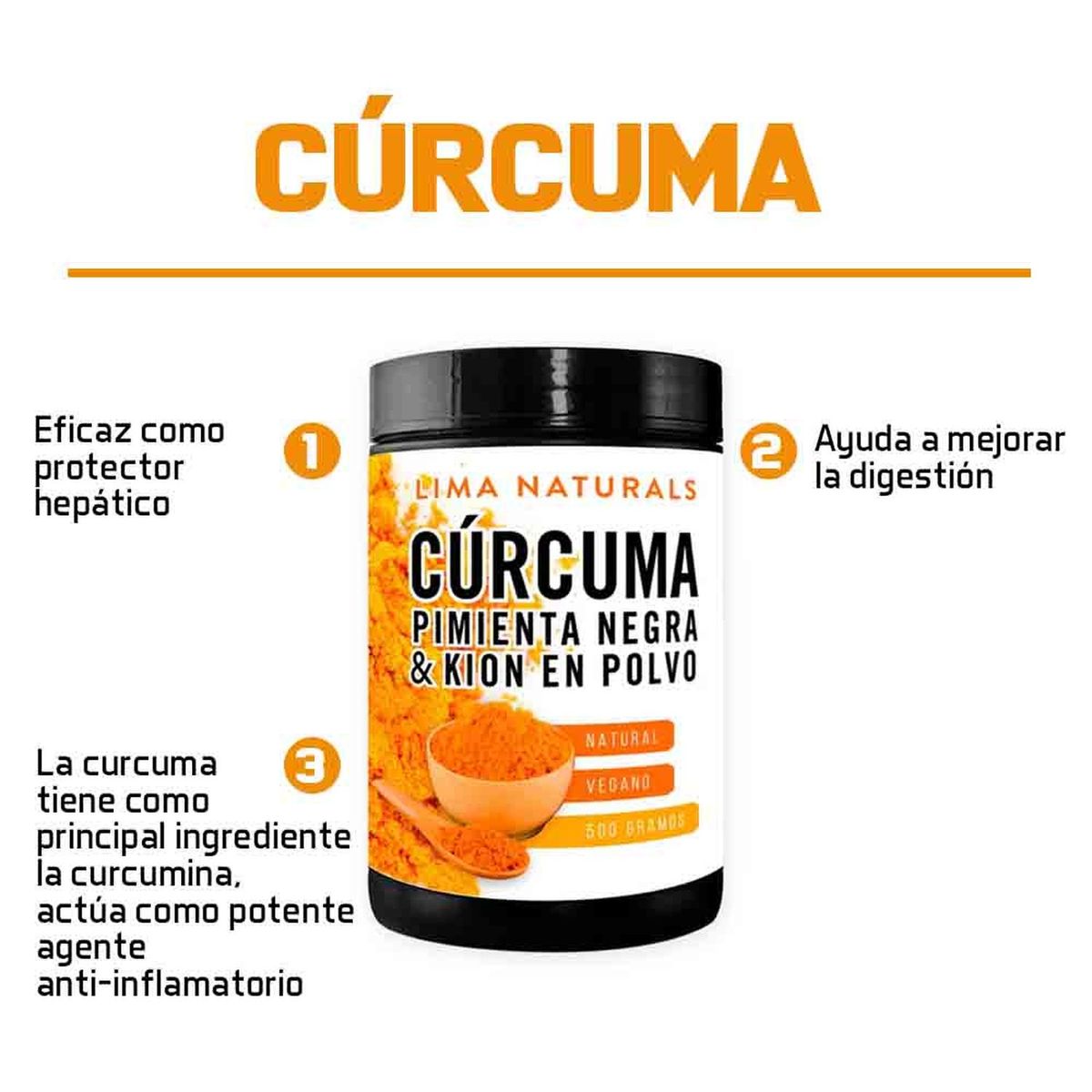 LIMA NATURALS - Cúrcuma Pimienta Negra  Kion en polvo - 500g - Lima Naturals
