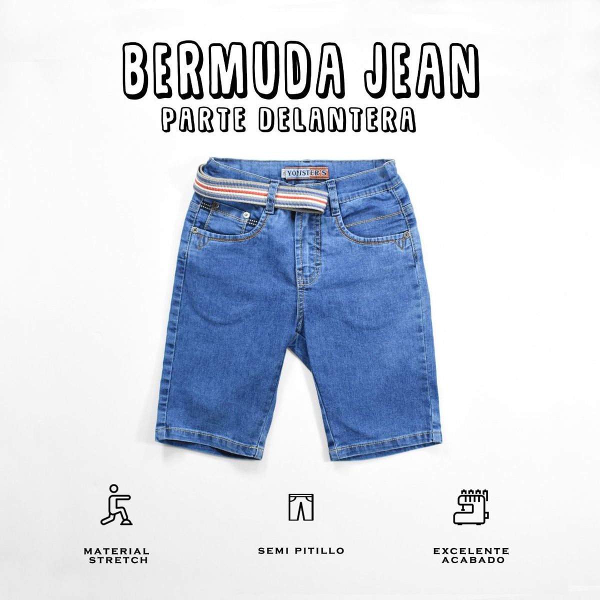 YONISTERS CLOTHING - Denim Short Kids Semipitillo Stretch Yonisters Clothing Celeste