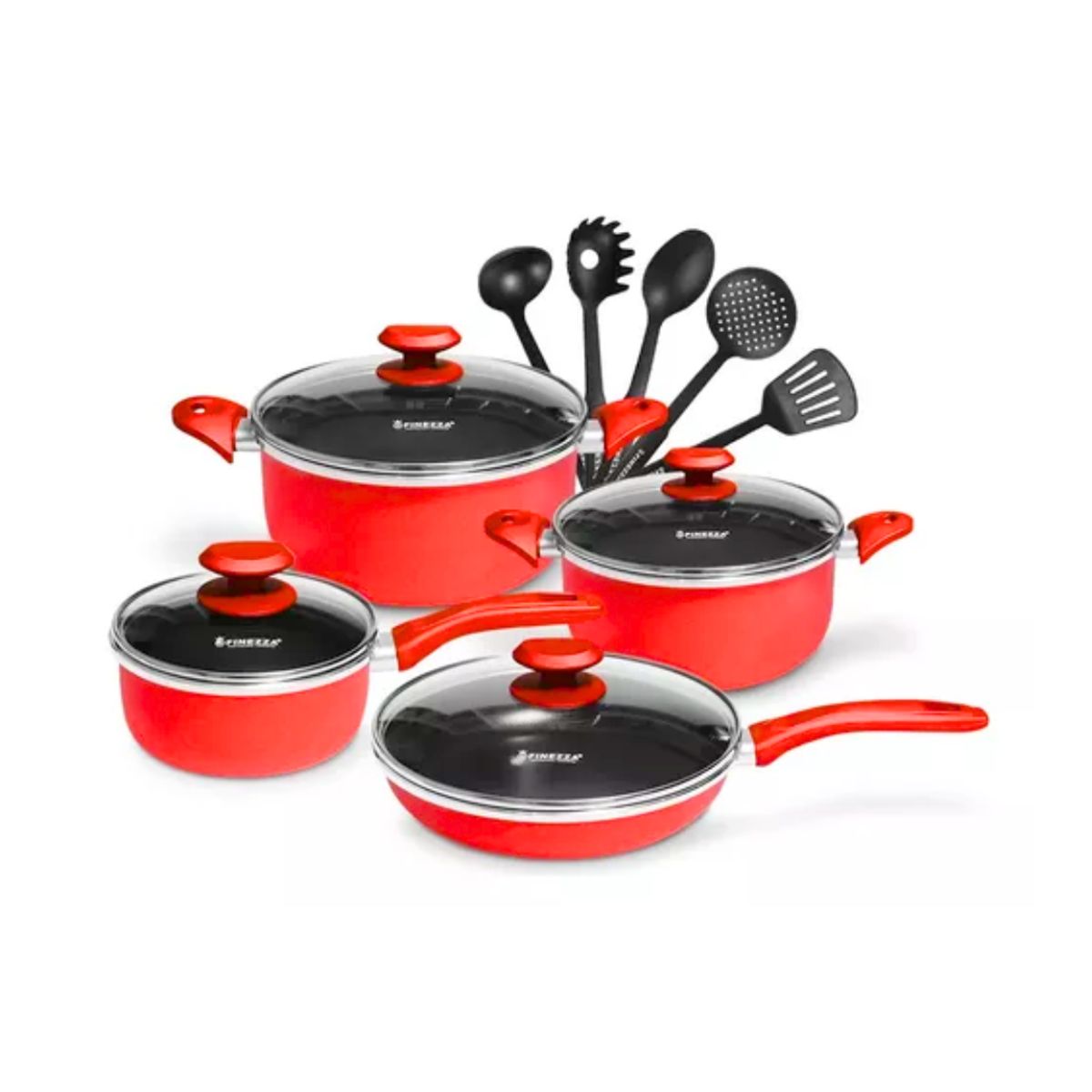 FINEZZA - Juego de Ollas Antiadherente Finezza FZ-1658T 13 Piezas  Rojo