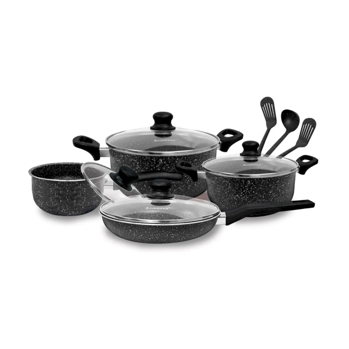 FINEZZA - Juego de Ollas FINEZZA Antiadherente Ultragranito de 11 Piezas Negro FZ-X1705M
