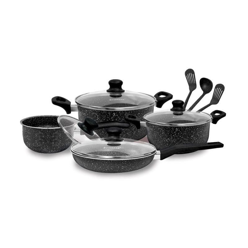 FINEZZA - Juego de Ollas FINEZZA Antiadherente Ultragranito de 11 Piezas Negro FZ-X1705M
