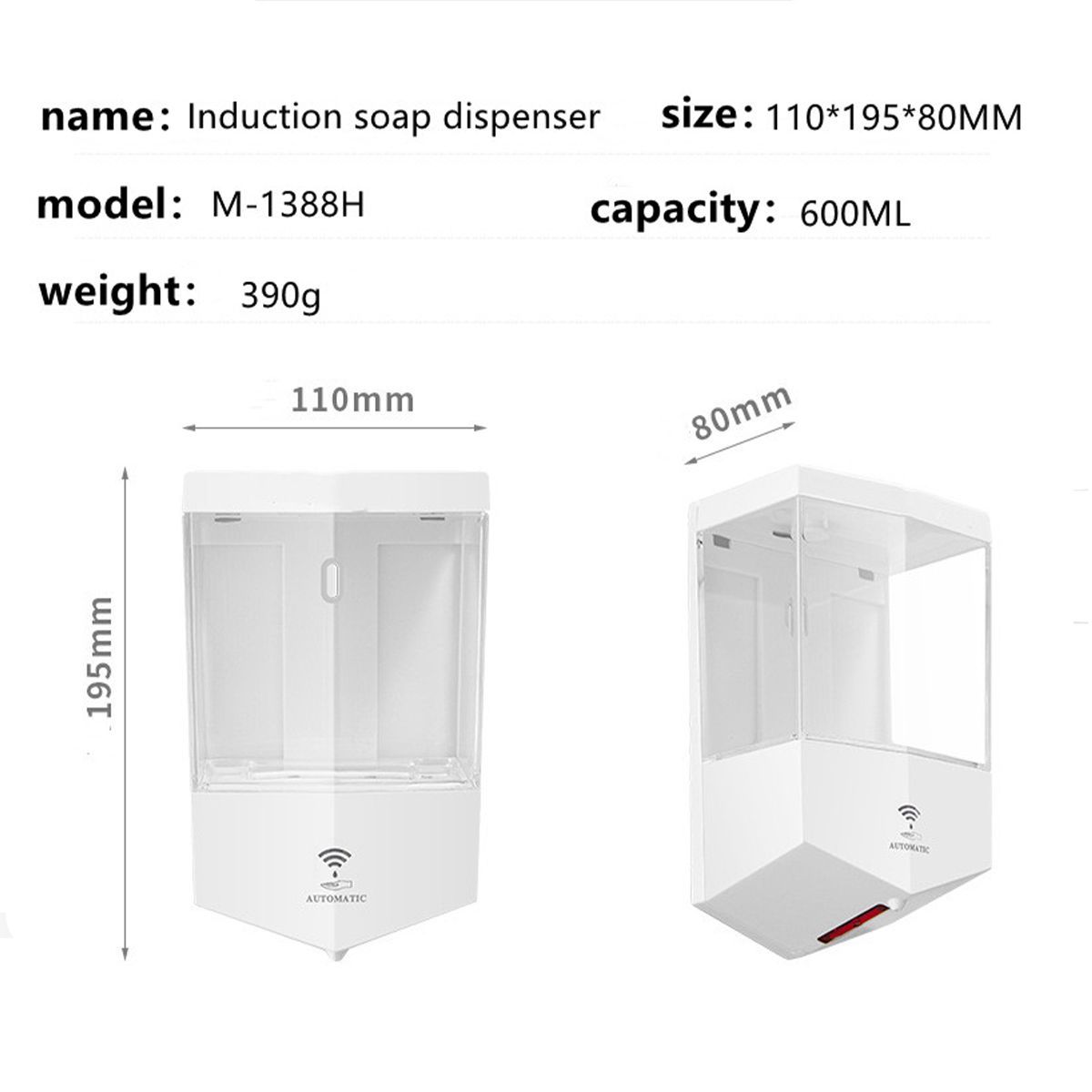 EXORIAM - Dispensador de Jabon Con sensor Automático 600 ml