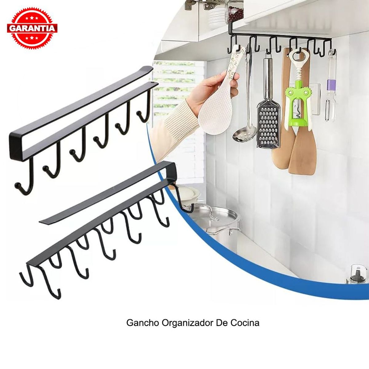 EASY&HOME - 6 Ganchos Repisa de Metal Tazas Organizador Cocina Baño Closet Negro