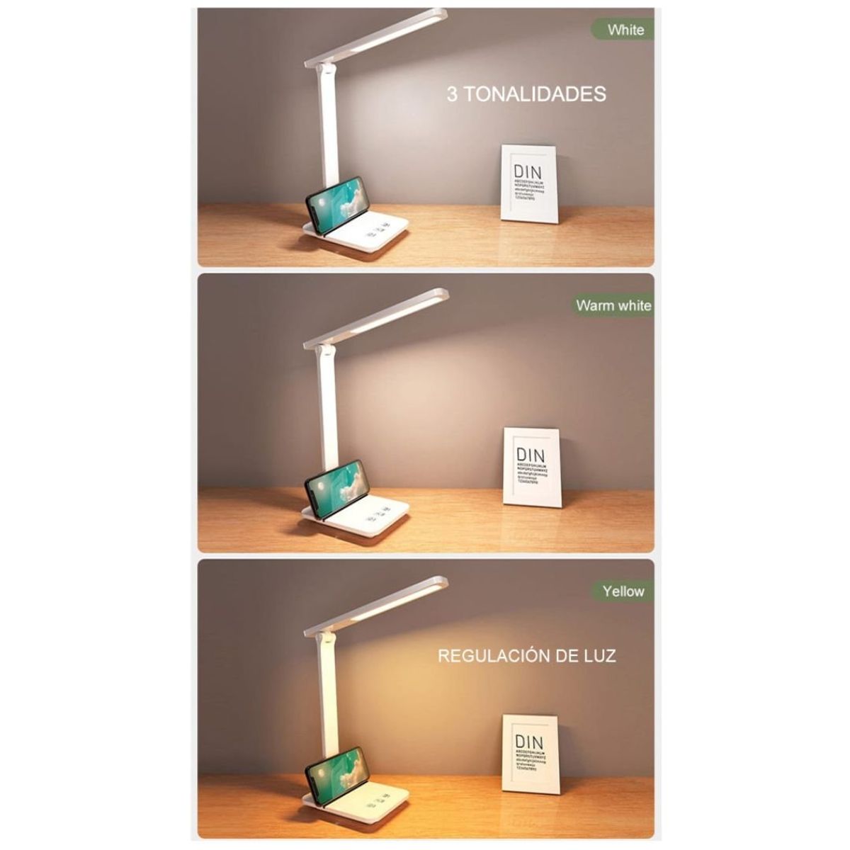 BUCKINGHAM - Lampara de Escritorio USB Touch Minimalista Escritorio Celular Blanco