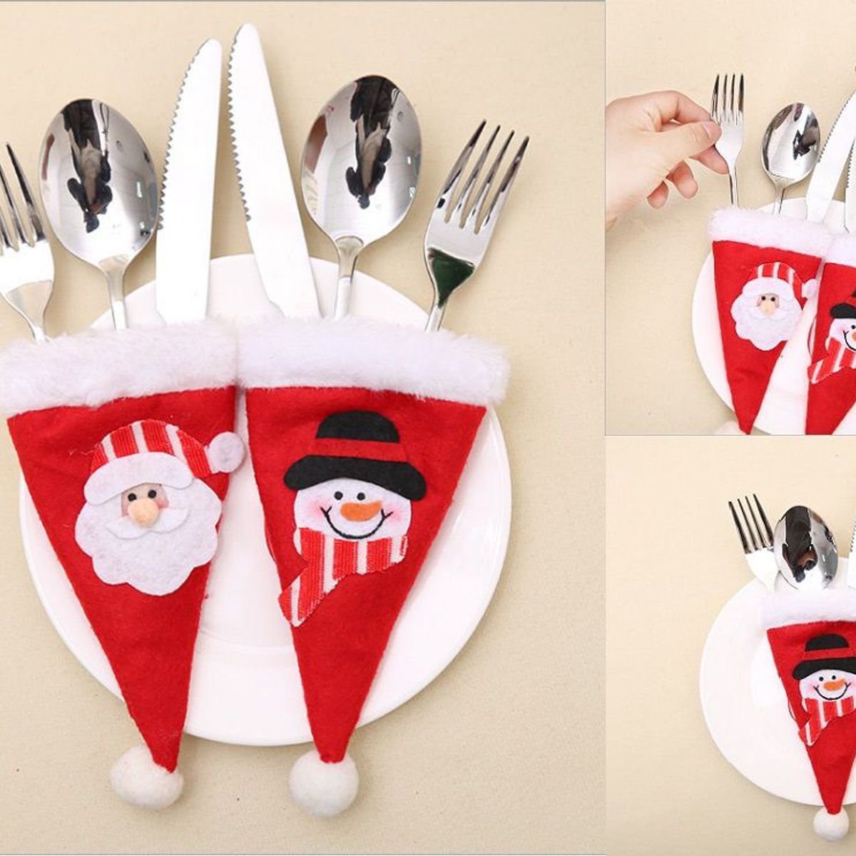 GENERICO - Set de 12 - Porta Cubiertos Navideños funda Gorrito de navidad