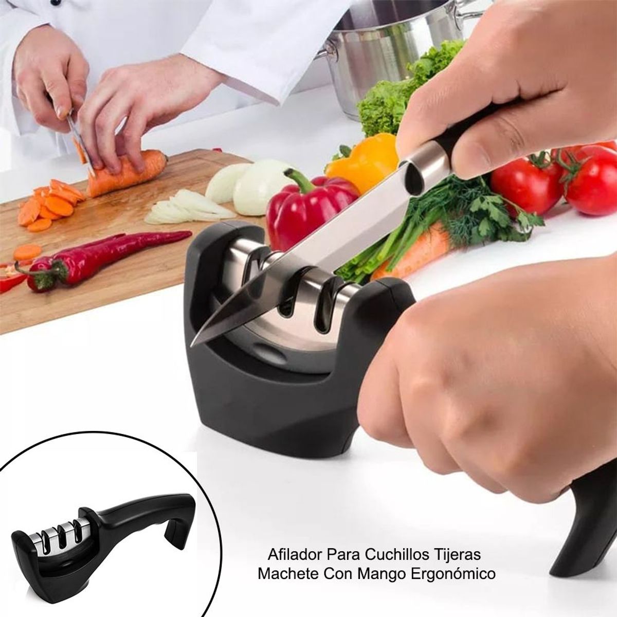 EASY&HOME - Afilador para Cuchillos Tijeras Machete Mango Negro EASYHOME