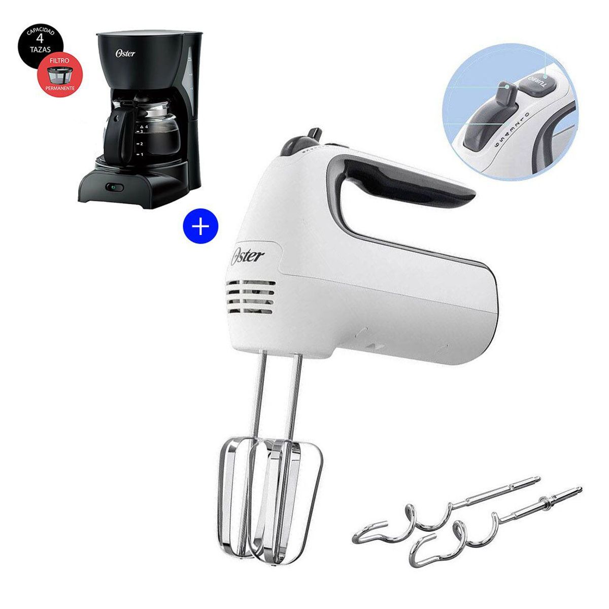 OSTER - Batidora De Mano FPSTHM3532 + Cafetera 4 Tazs  BVSTDCDR5B