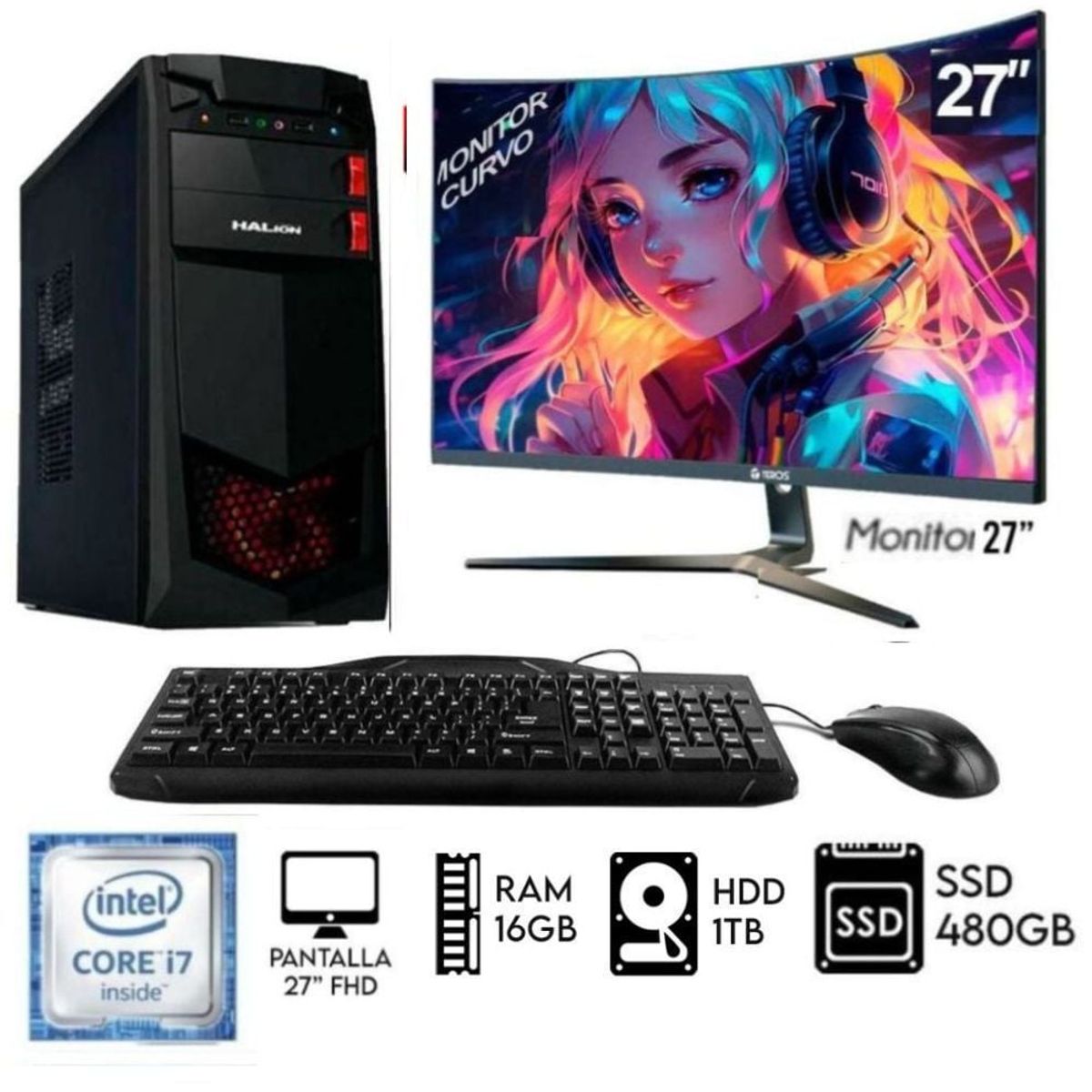 GENERICO - Computadora PC Intel Core i7 32Ghz Ram 16GB Disco 1TB+SSD 480GB Monitor 27´´FHD