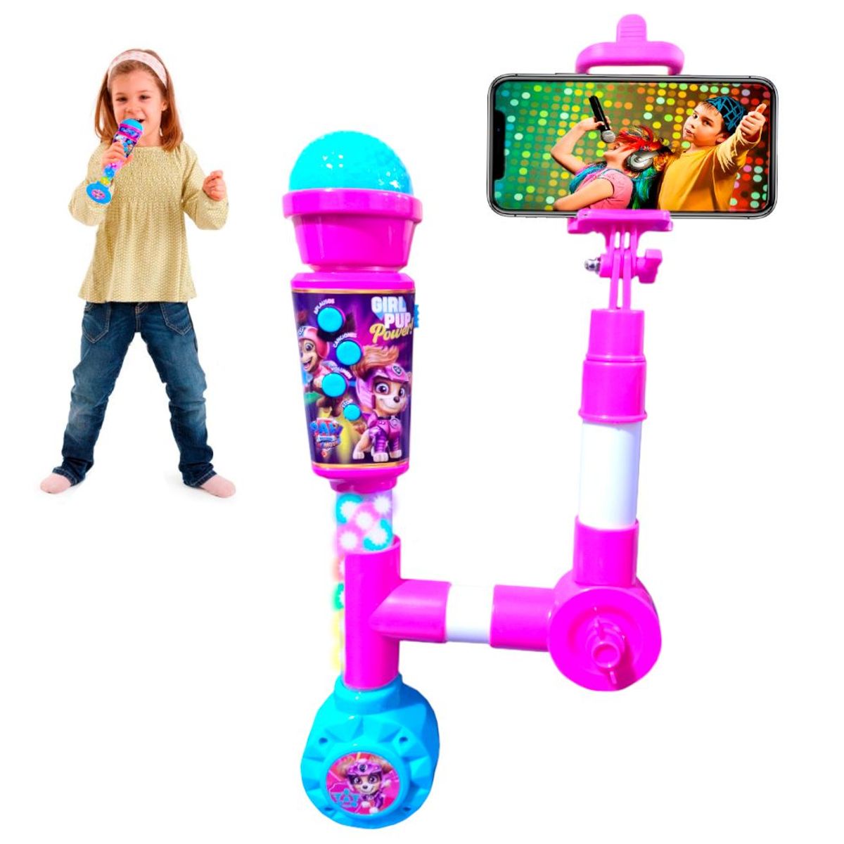 GENERICO - Micrófono Inalámbrico Karaoke con Luces y Soporte para Selfie Paw Patrol