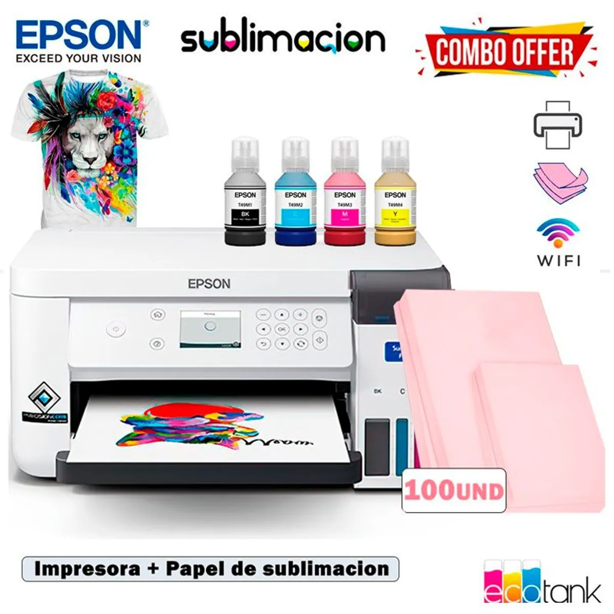 EPSON - Impresora epson surecolor f170 + 100 und papel de sublimacion premium