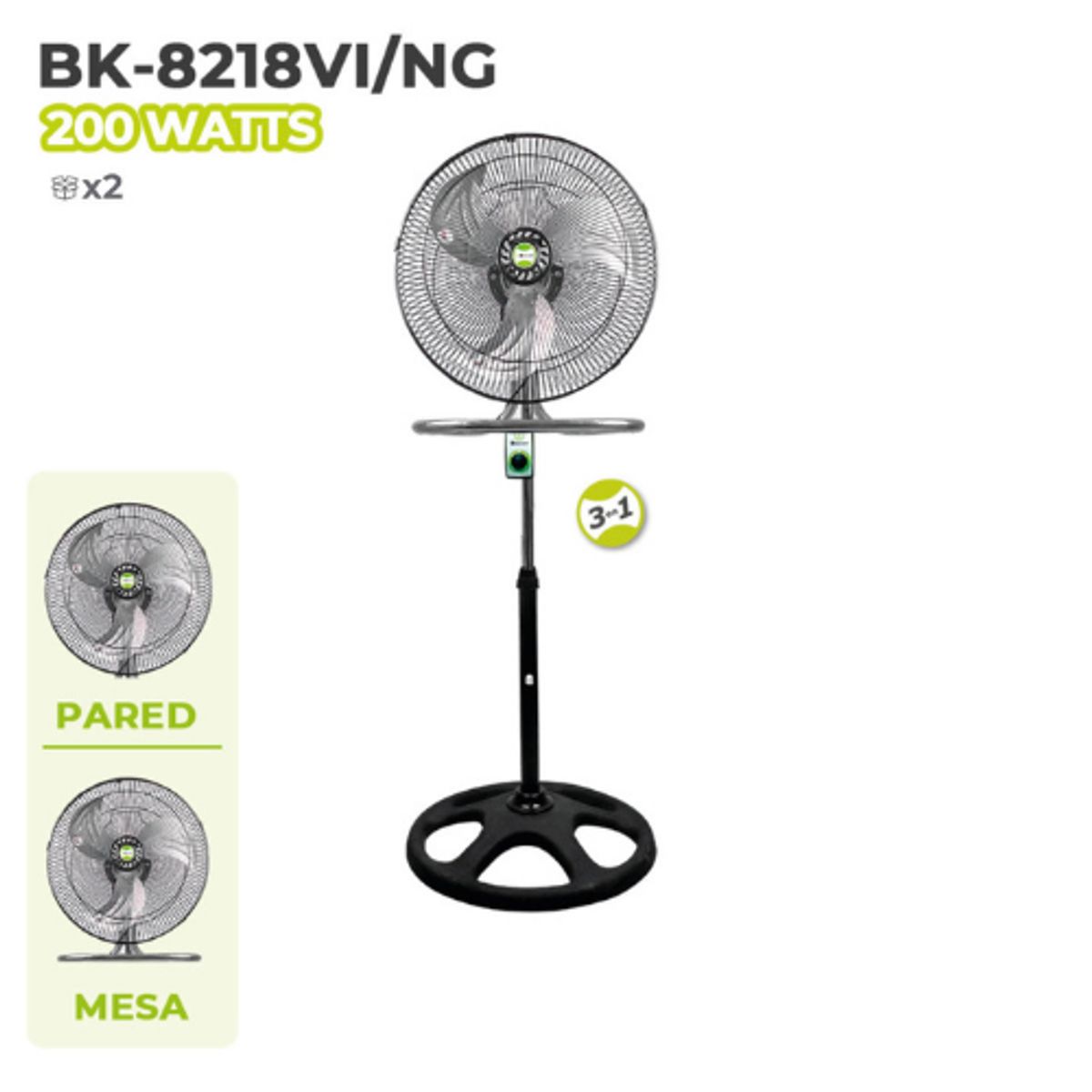 BOSSKO - Ventilador BOSSKO de 18 Pulgadas 3 en 1 de 200W Negro BK-8218VI/NG