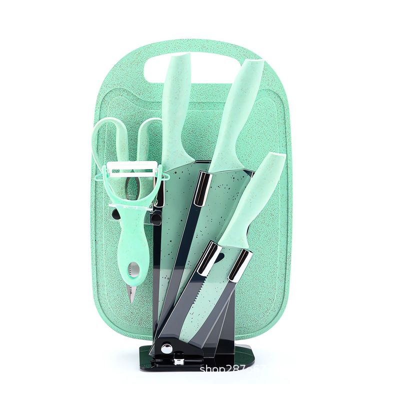 S/M - Set Cuchillos x 5 Piezas + Tabla de Picar y Porta Cuchillos - VERDE