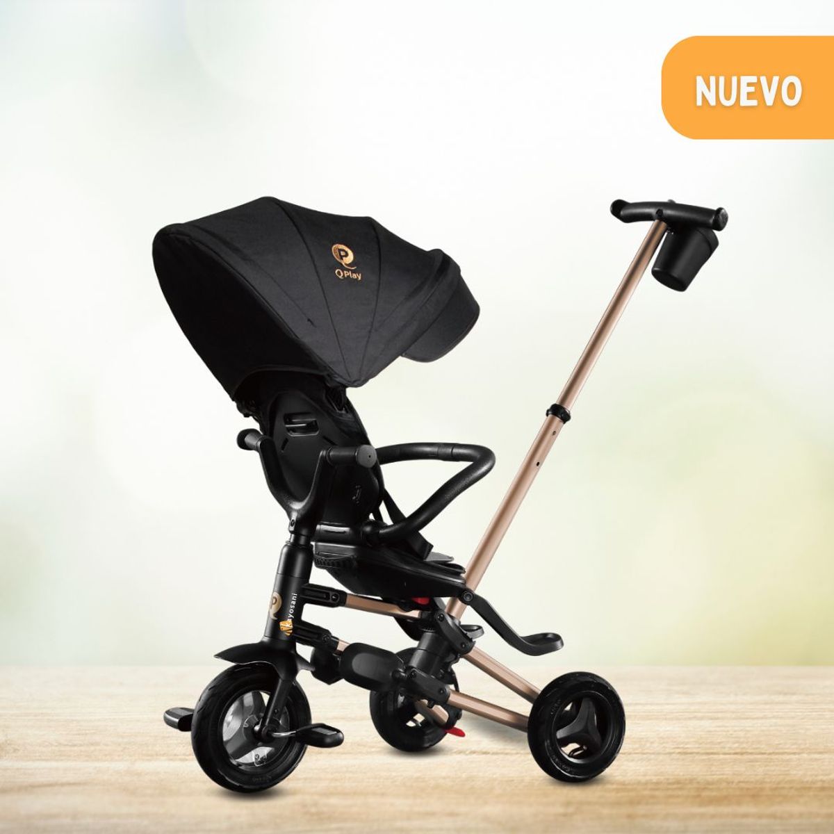 QPLAYGROUND - Triciclo Guiador Plegable para Niños  «NOVA» GOLDEN