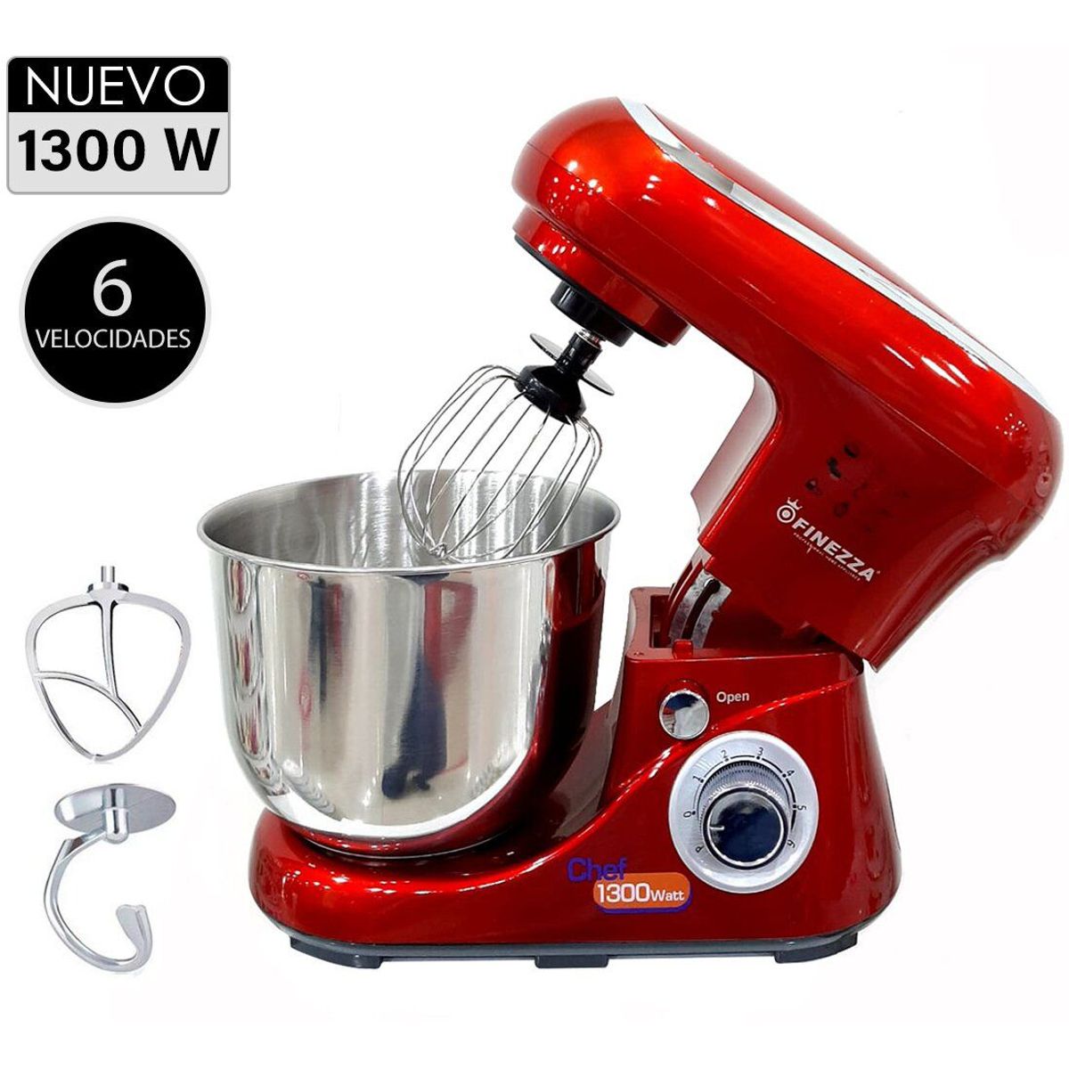 FINEZZA - Batidora Orbital 1300W FZ-6822B 6 Velocidades - Rojo