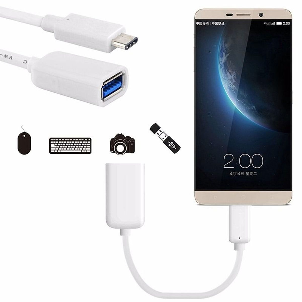 GENERICO - Cable Otg Adaptador De Usb A Tipo C Para Celulares Blanco