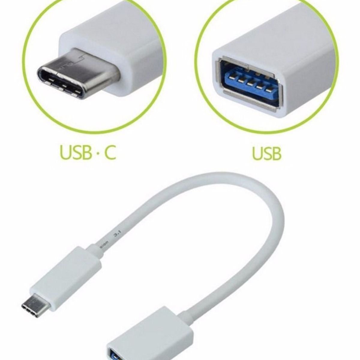 GENERICO - Cable Otg Adaptador De Usb A Tipo C Para Celulares Blanco