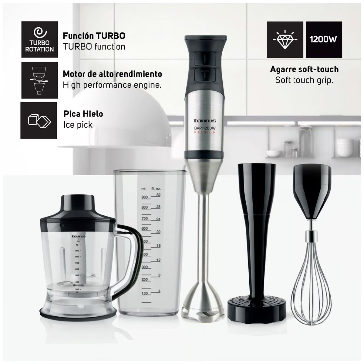 TAURUS - Batidora de Inmersión Mod. Bapi 1200 Premium Complete 20 Velocidades