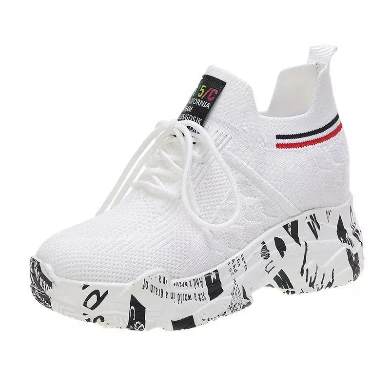 GENERICO - zapatillas mujer running taco interno 7 importadas blanca negra