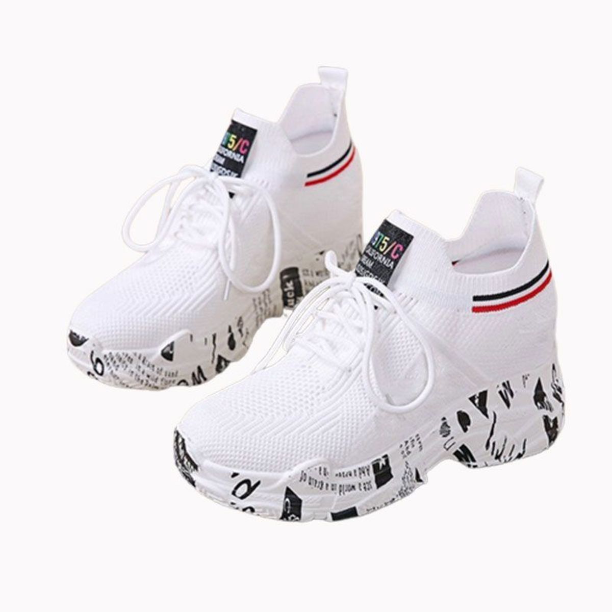 GENERICO - zapatillas mujer running taco interno 7 importadas blanca negra