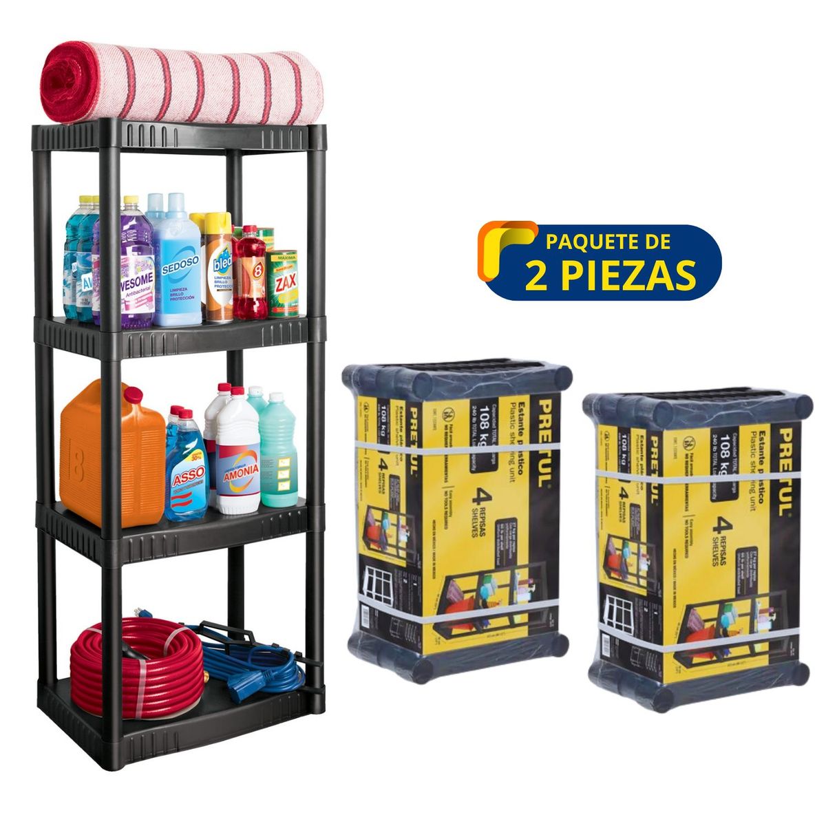 PRETUL - Estante plástico, estante organizador 2 piezas, pretul 108kg