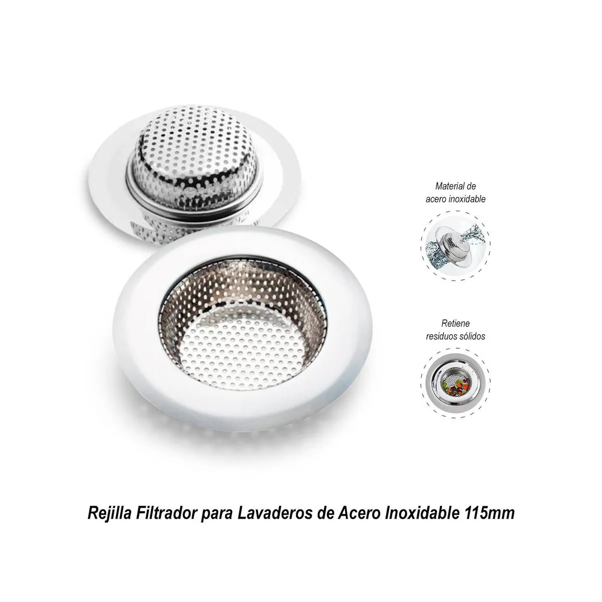 GENERICO - Rejilla Filtrador para Lavaderos de Acero Inoxidable 115mm