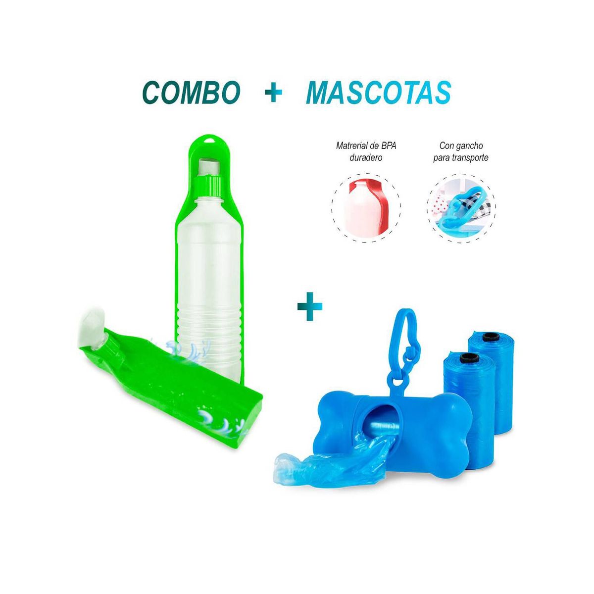 SASARU - Bebedero para Mascotas Verde  Dispensador de Bolsas