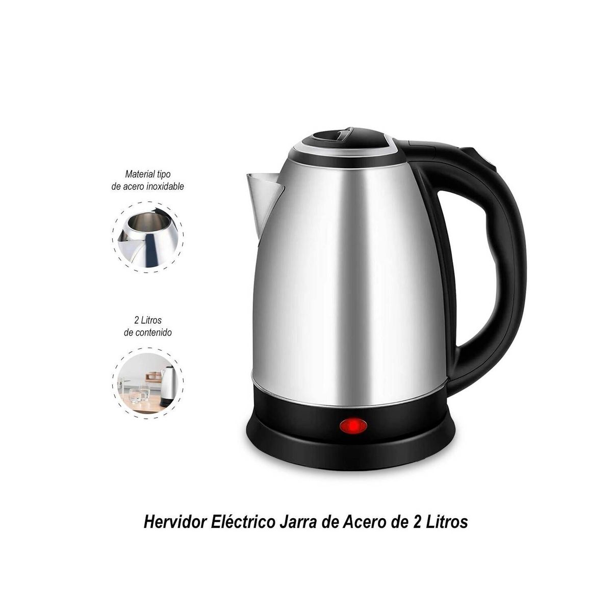 GENERICO - Hervidor Eléctrico 2 Litros Acero Inoxidable