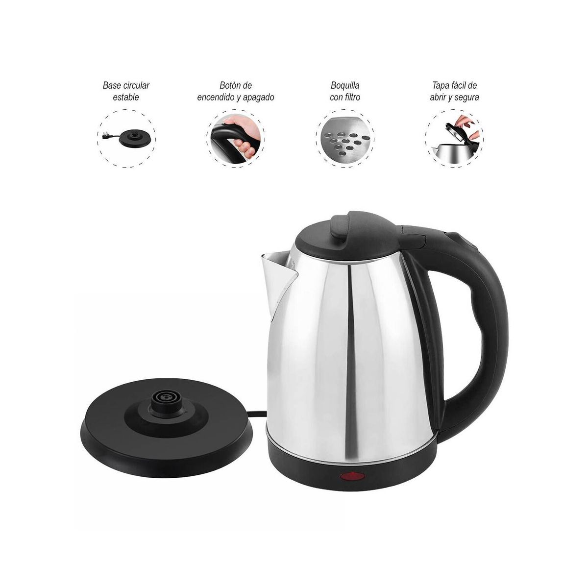 GENERICO - Hervidor Eléctrico 2 Litros Acero Inoxidable