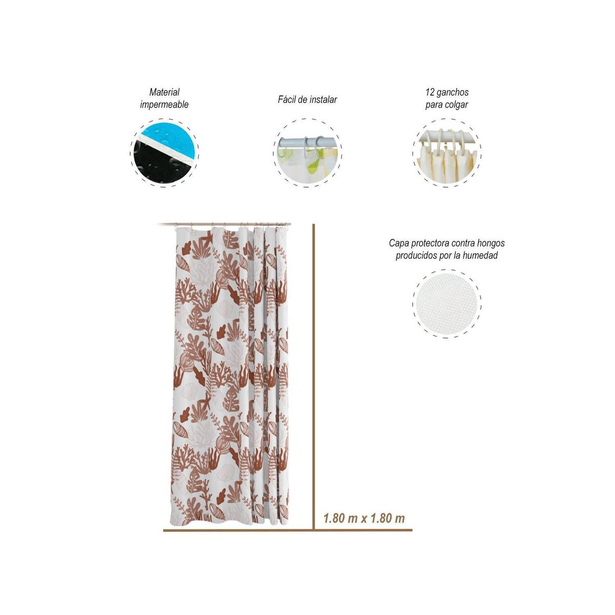 GENERICO - Cortina para Baño con Diseño 2 uds+Barra para Cortina de Baño