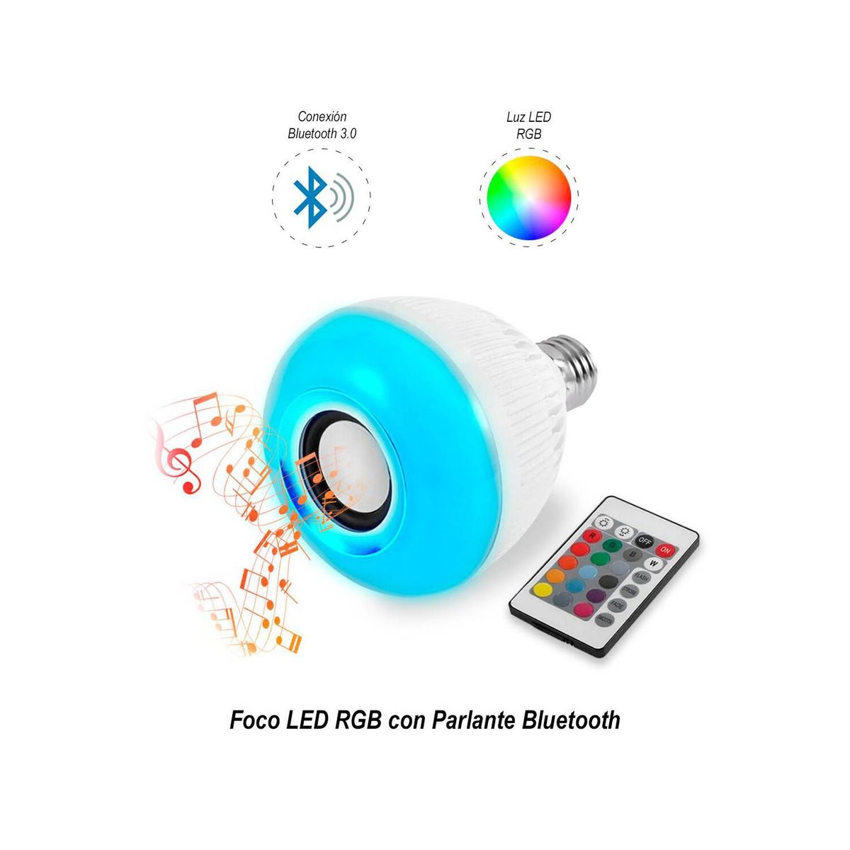 GENERICO - Foco LED RGB con Parlante Bluetooth