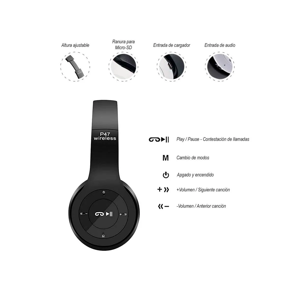 GENERICO - Audífonos Inalámbricos Bluetooth P47 Blanco