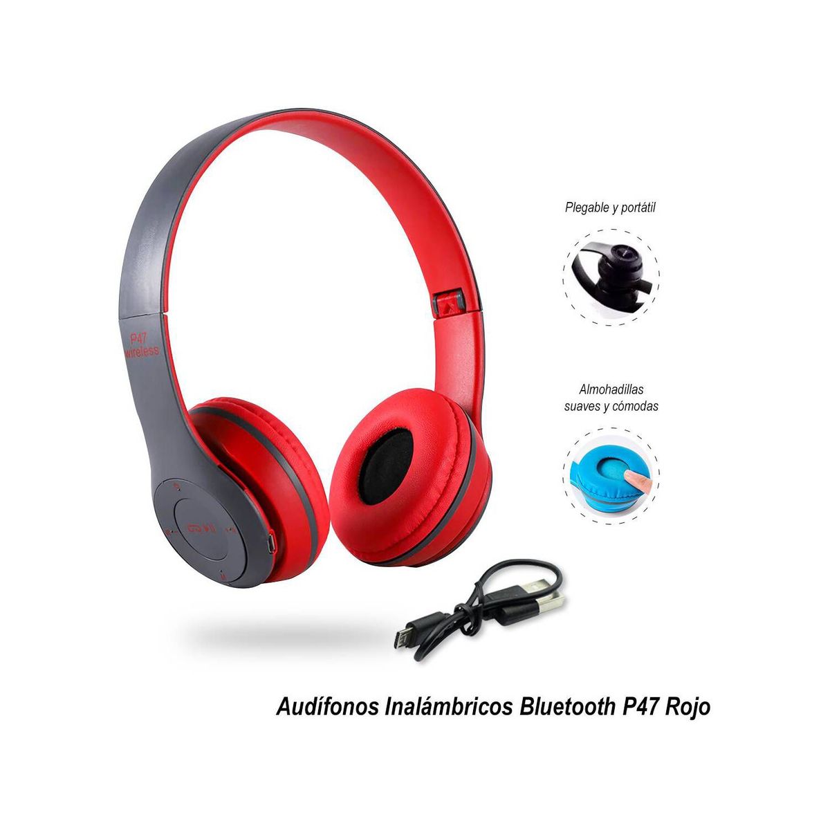 GENERICO - Audífonos Inalámbricos Bluetooth P47 Rojo