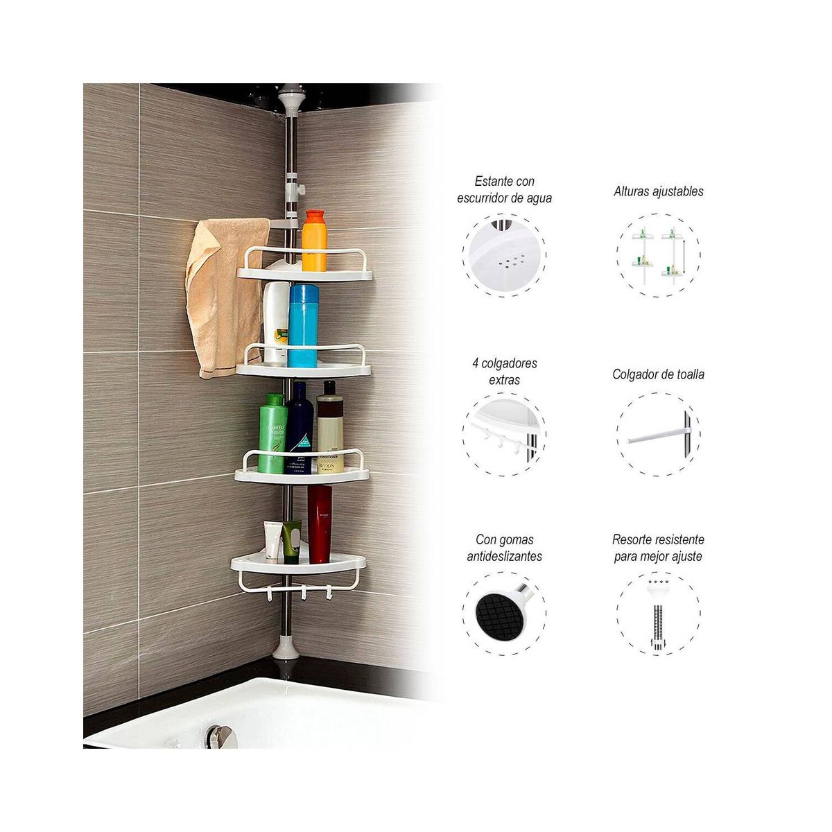 GENERICO - Esquinero/Organizador de Ducha Ajustable 4 Niveles