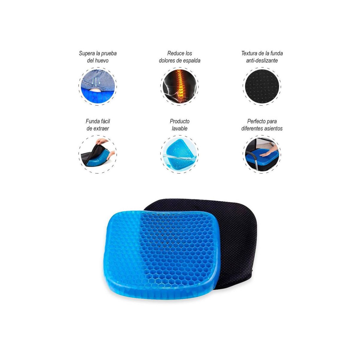 SASARU - Asiento Cojín Gel Ortopédico Flexible