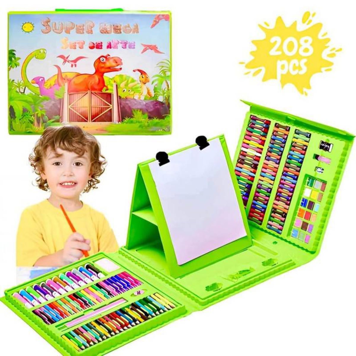 GENERICO - Mega Set de arte Dibujo 208 Pzs para Niños Celeste Verde