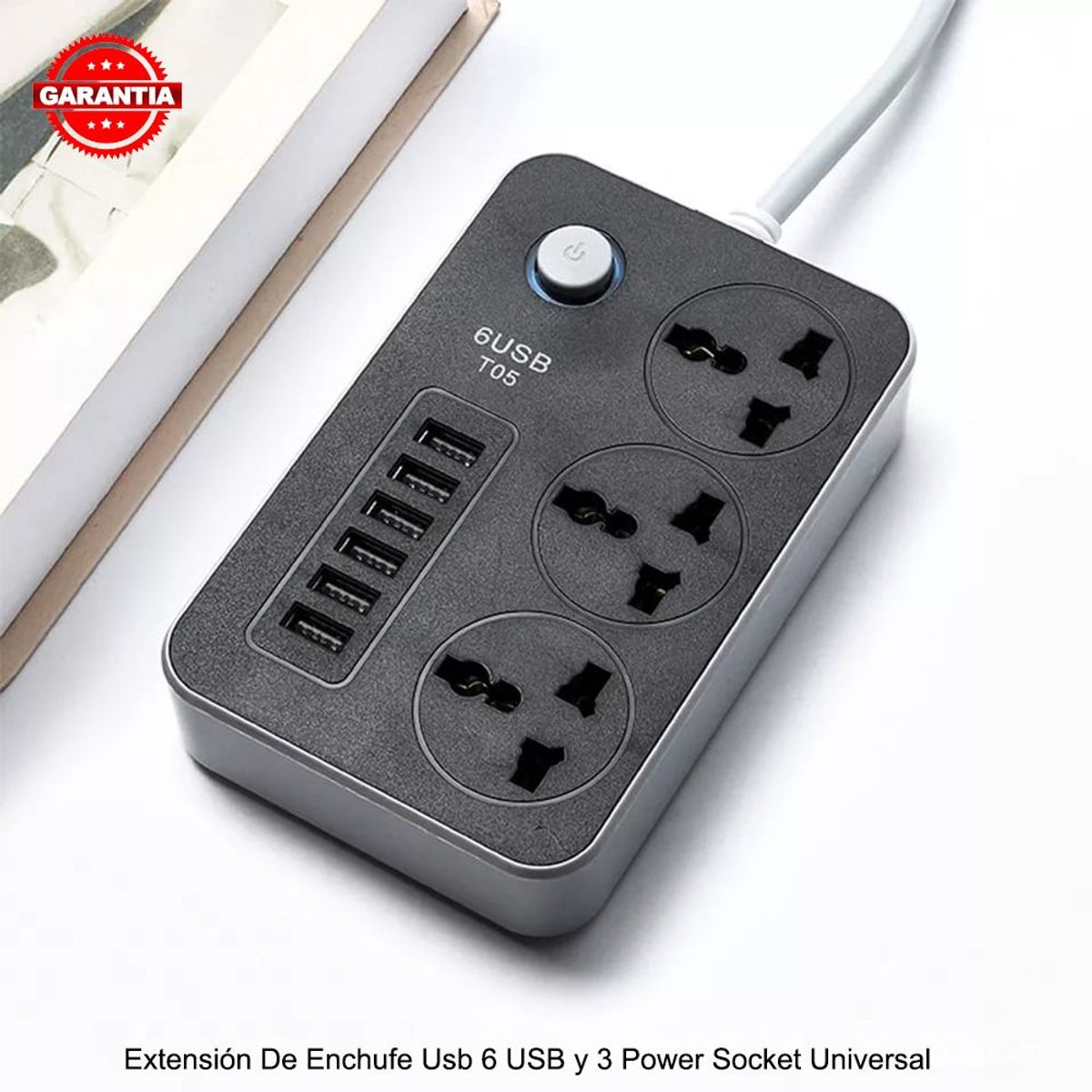 EASY&HOME - Extensión de Enchufe 6 USB 3 Power Socket Tomacorriente Easy&Home