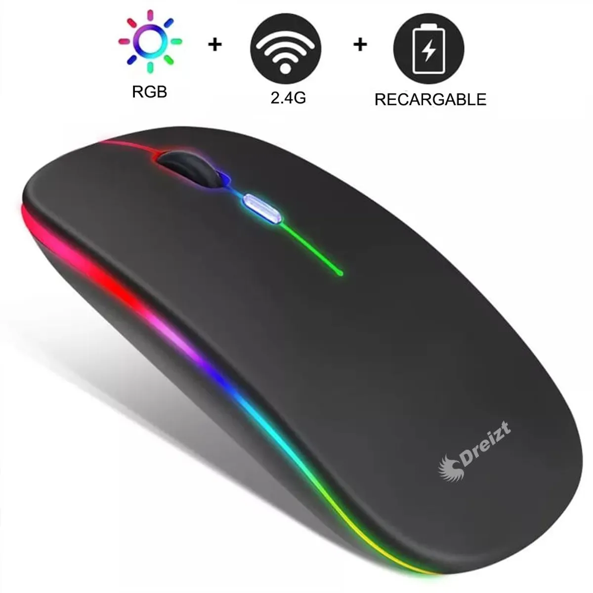 DREIZT - Mouse Inalámbrico Recargable LED RGB GR270024 Dreizt Negro