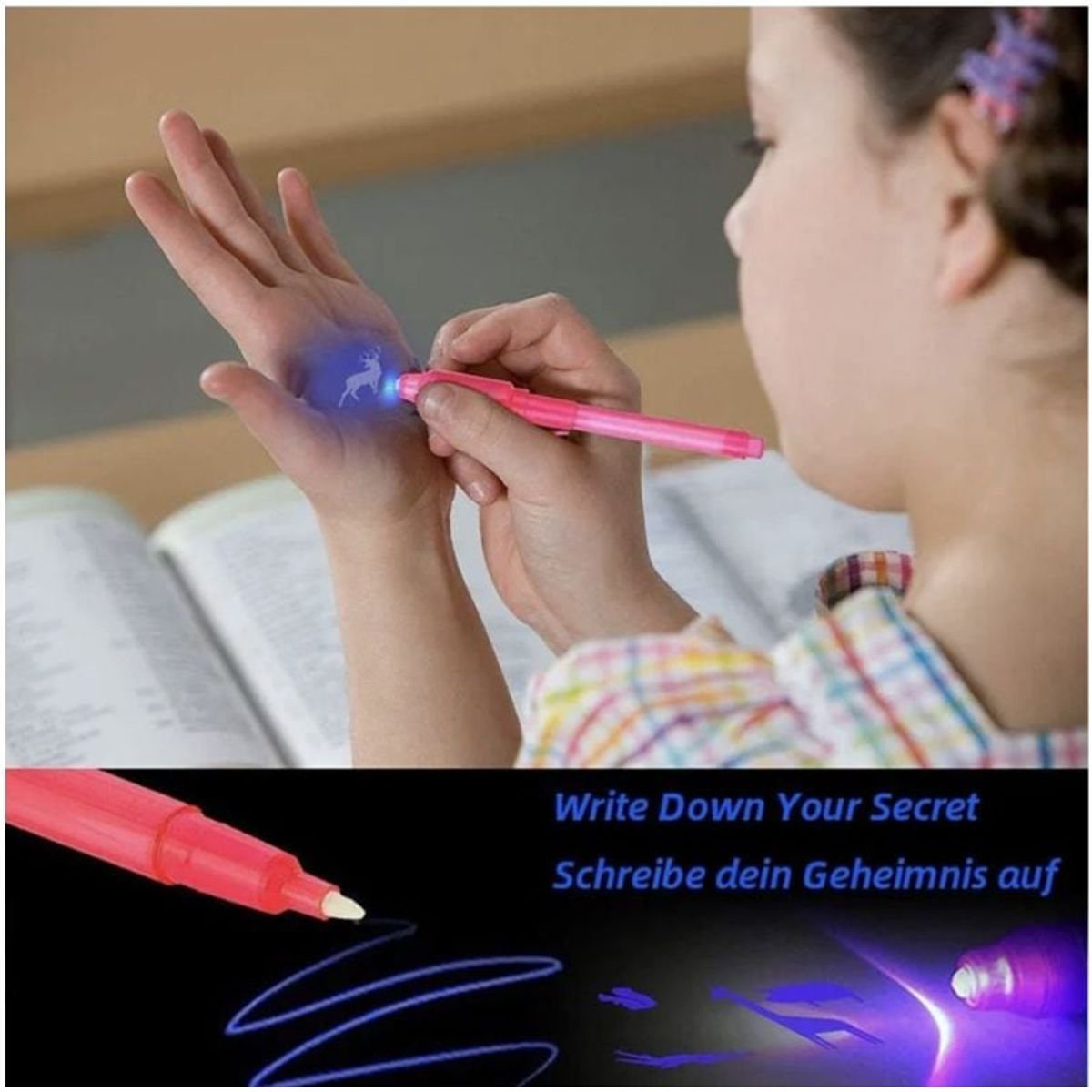 GENERICO - BOLÍGRAFO LAPIZ ESPÍA CON LUZ LED,   TINTA INVISIBLE